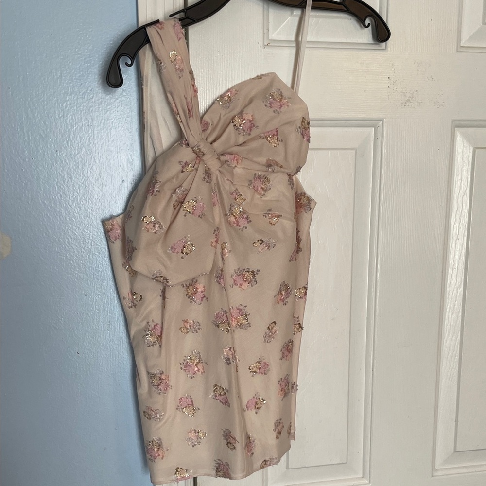 Rebecca Taylor Blush Floral One-Shoulder Top - Picture 2 of 9